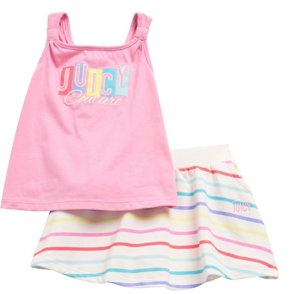 New Juicy Couture 2-Piece Logo Tank and Rainbow Stripe Skort Set Size 18 Months - Picture 1 of 5